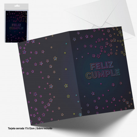 Carte de vœux étoiles néon joyeux anniversaire