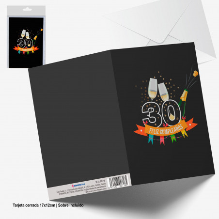 Carte de voeux cava noir etoiles dorées joyeux 30e anniversaire