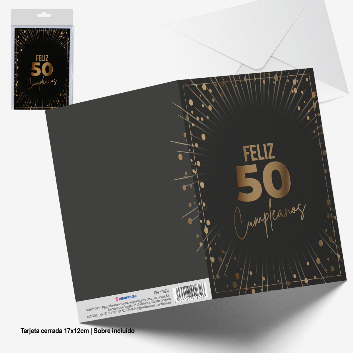 Carte de vœux noire éclats d'or joyeux anniversaire 50