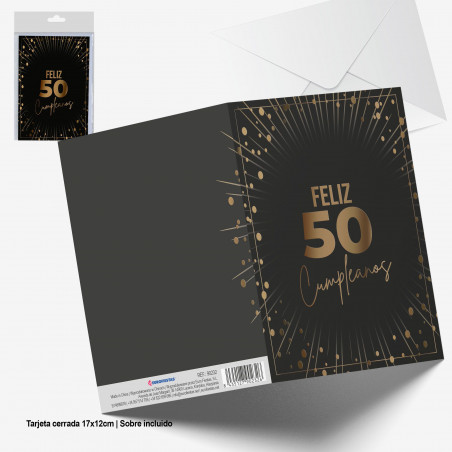 Carte de vœux noire éclats d'or joyeux anniversaire 50