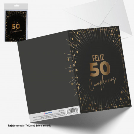 Carte de voeux noire or sparkles joyeux 50e anniversaire