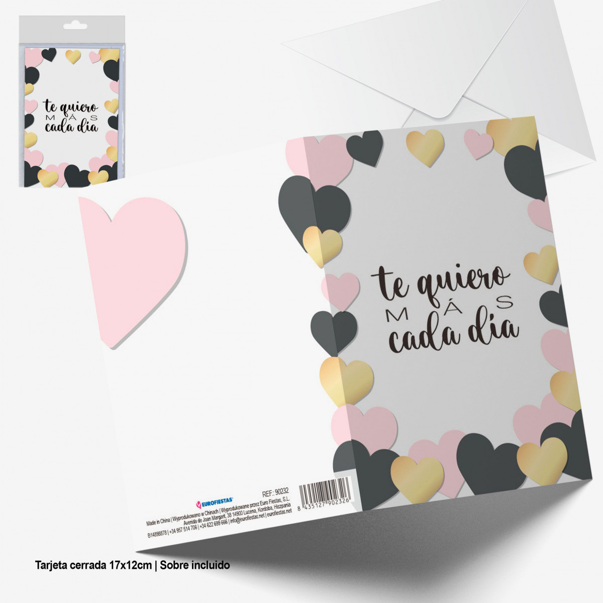 Carte de vœux cœurs je t'aime plus chaque jour prière.