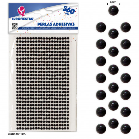 Perles adhésives noires pour bricolage, lot de 560 unités