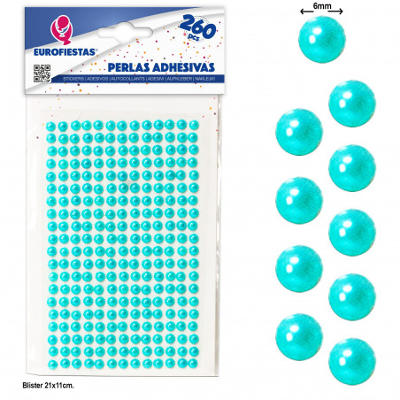 Perles adhésives bleues pour décoration, lot de 260 unités