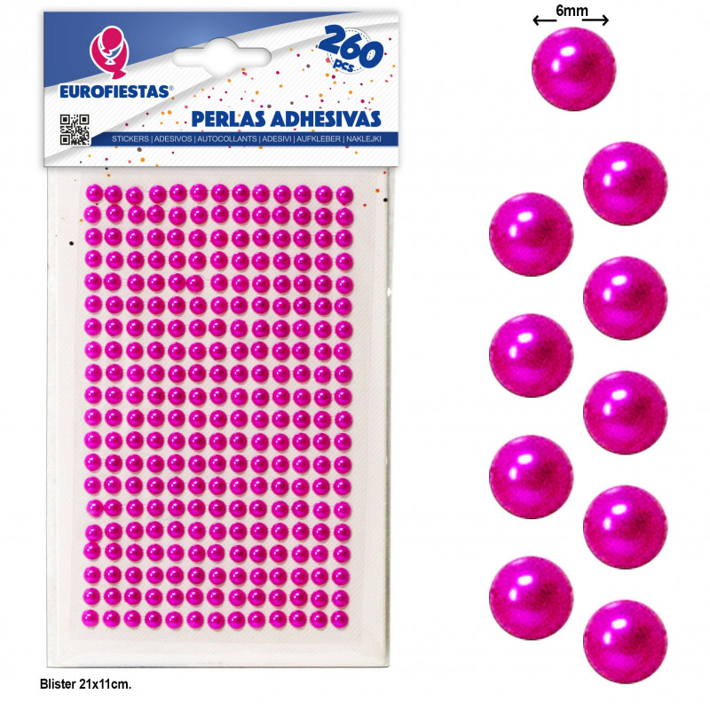 Perles adhésives fuchsia pour loisirs créatifs, paquet de 260 unités