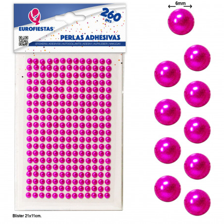 Perles adhésives fuchsia pour loisirs créatifs, paquet de 260 unités