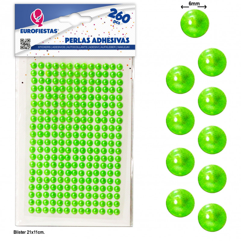 Perles adhésives vertes pour décoration, pack de 260 unités