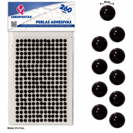 Perles adhésives noires pour bricolage, lot de 260