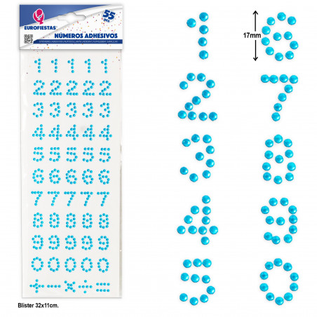 Numéros autocollants bleu ciel pour personnaliser, Pack de 55 unités