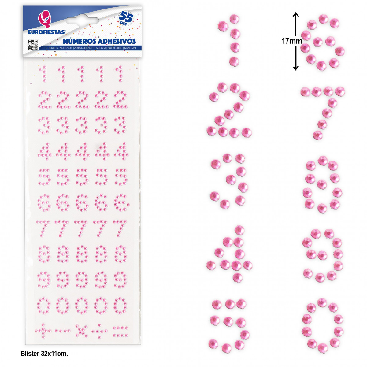 Numéros autocollants rose pour les loisirs créatifs, pack de 55 unités