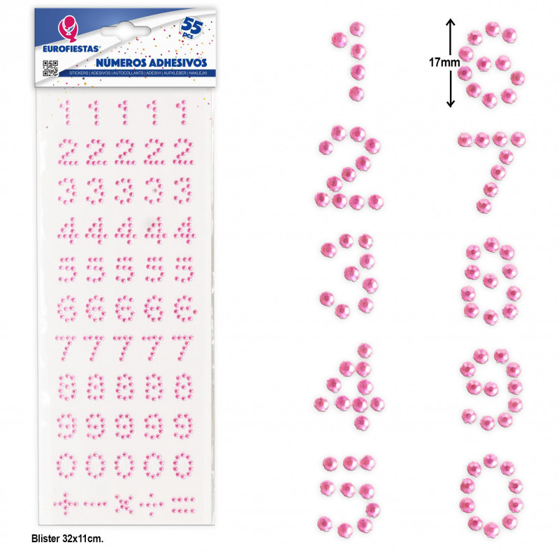 Numéros autocollants rose pour les loisirs créatifs, pack de 55 unités