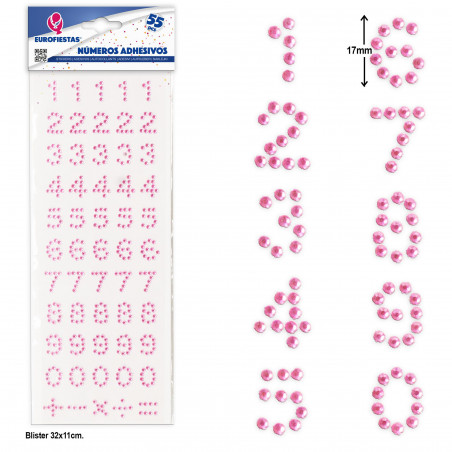 Numéros autocollants rose pour les loisirs créatifs, pack de 55 unités