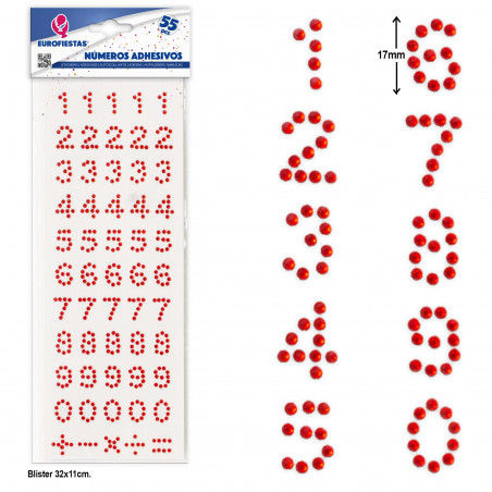 Numéros adhésifs rouges pour décoration, pack de 55 unités