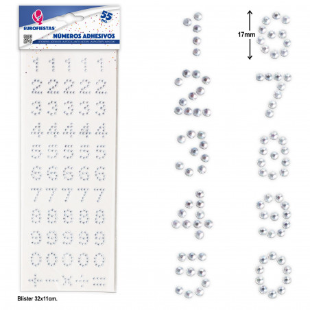 Numéros adhésifs brillants pour décoration, pack de 55 unités