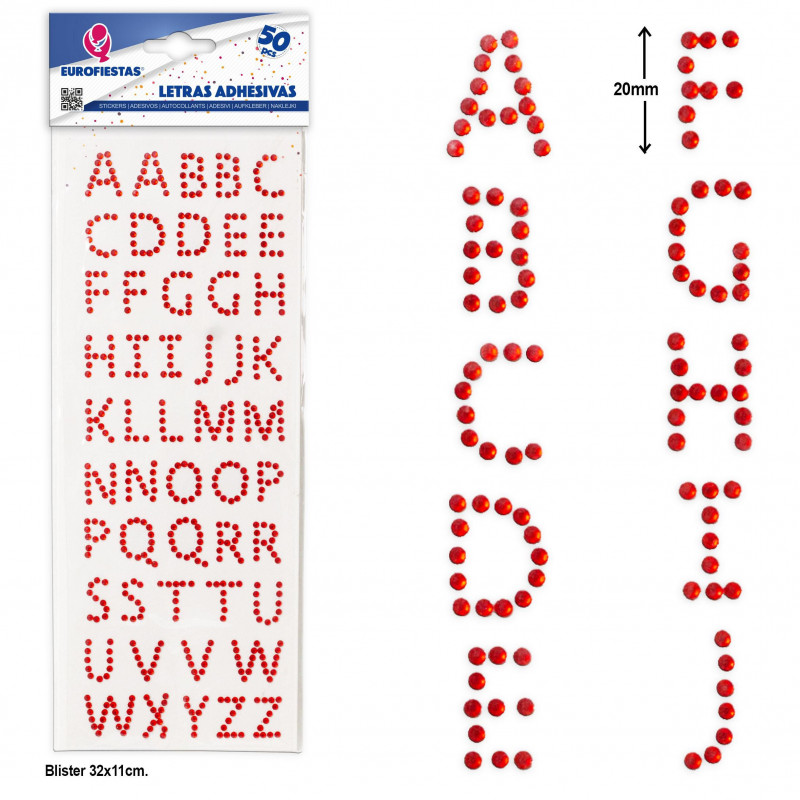 Lettres autocollantes rouges, ensemble de 50 unités avec des paillettes pour décoration créative