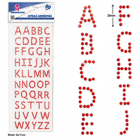 Lettres autocollantes rouges, ensemble de 50 unités avec des paillettes pour décoration créative