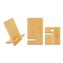 Support de téléphone portable en bois présenté avec des autocollants de mariage personnalisés et un coffret cadeau