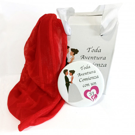 Foulard rouge avec miroir de mariage et coffret cadeau assorti