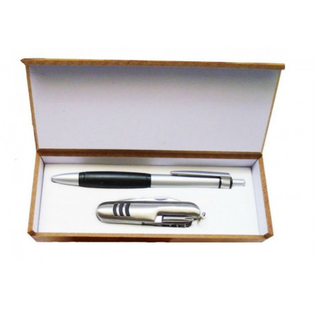 Stylo avec couteau dans une boîte en bois avec adhésif personnalisable pour les mariages