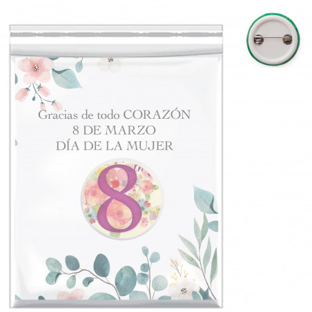 Badge personnalisé avec adhésif avec image et carte de dédicace dans un sac PVC comme détail