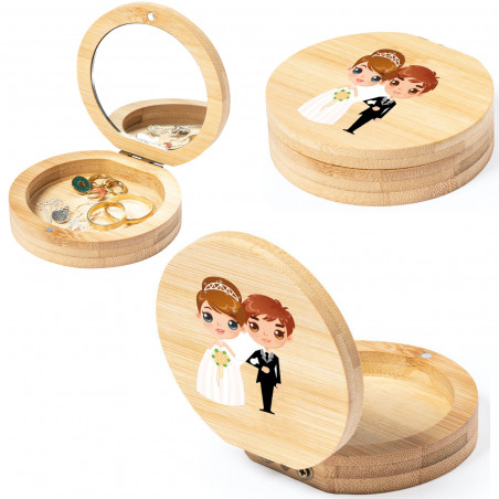 Mini boîte à bijoux ronde avec adhésif pour mariage