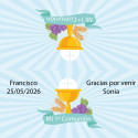 Carte de communion personnalisée avec le nom de l'invité pour la fermeture et la présentation du sac