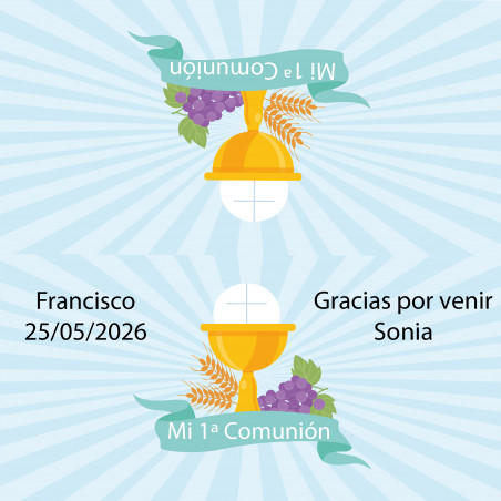 Carte de communion personnalisée avec le nom de l'invité pour la fermeture et la présentation du sac