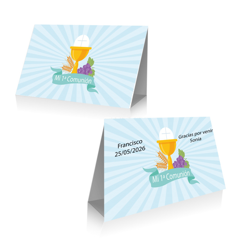 Carte de communion personnalisée avec le nom de l'invité pour la fermeture et la présentation du sac