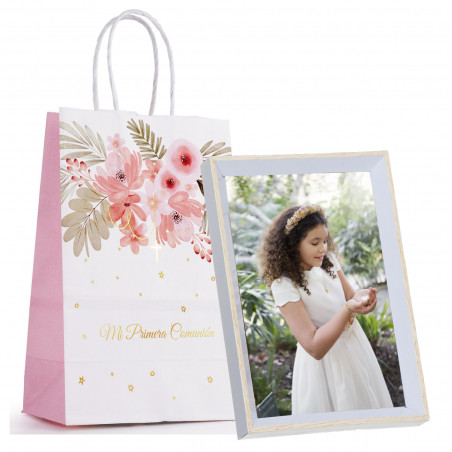 Cadre photo blanc 10 x 15 cm avec pochette cadeau communion