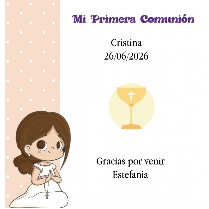 Carte de remerciement de première communion à personnaliser avec le nom de l'invité
