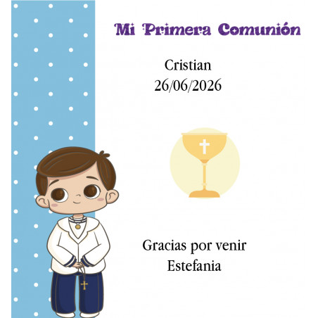 Carte de remerciement de première communion personnalisée pour un garçon avec le nom de l'invité