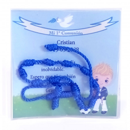 Chapelet de jeunesse en cordon bleu avec une carte de communion personnalisée pour la dédicace