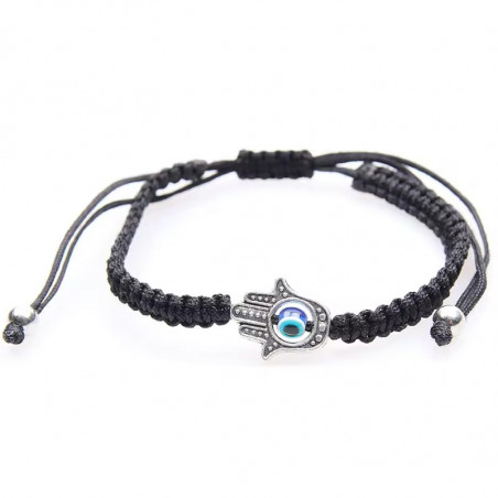 Bracelet main de Fatima avec œil turc et cordon noir