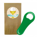 Ouvre bouteille aimanté avec enveloppe et autocollant de communion