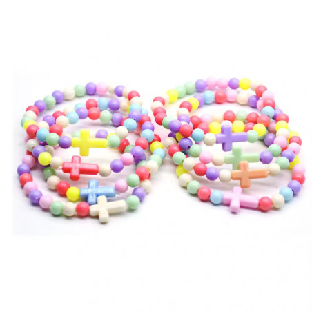 Bracelet de perles colorées pour fille avec croix
