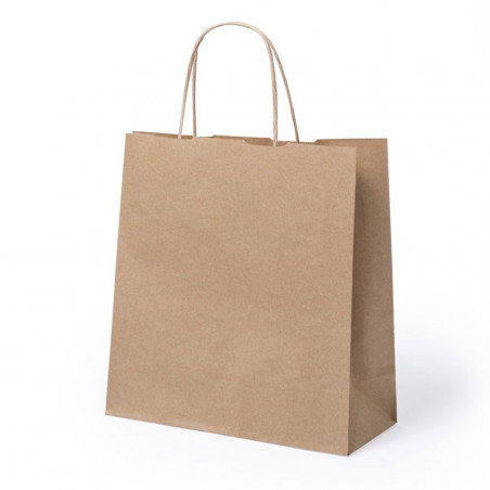 Nécessaire en toile avec fermeture éclair présenté dans un sac en kraft avec des autocollants personnalisés pour une communion