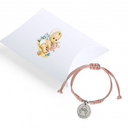 Bracelet médaille petit ange avec boite blanche et sticker bébé