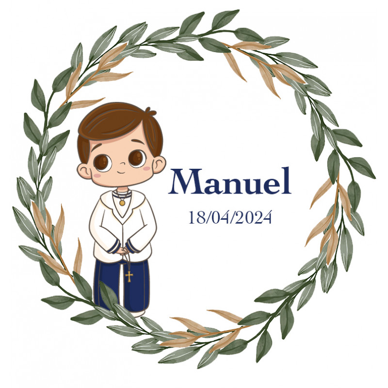 Autocollant rond pour communion garçon