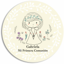 Sticker rond personnalisé première communion pour fille