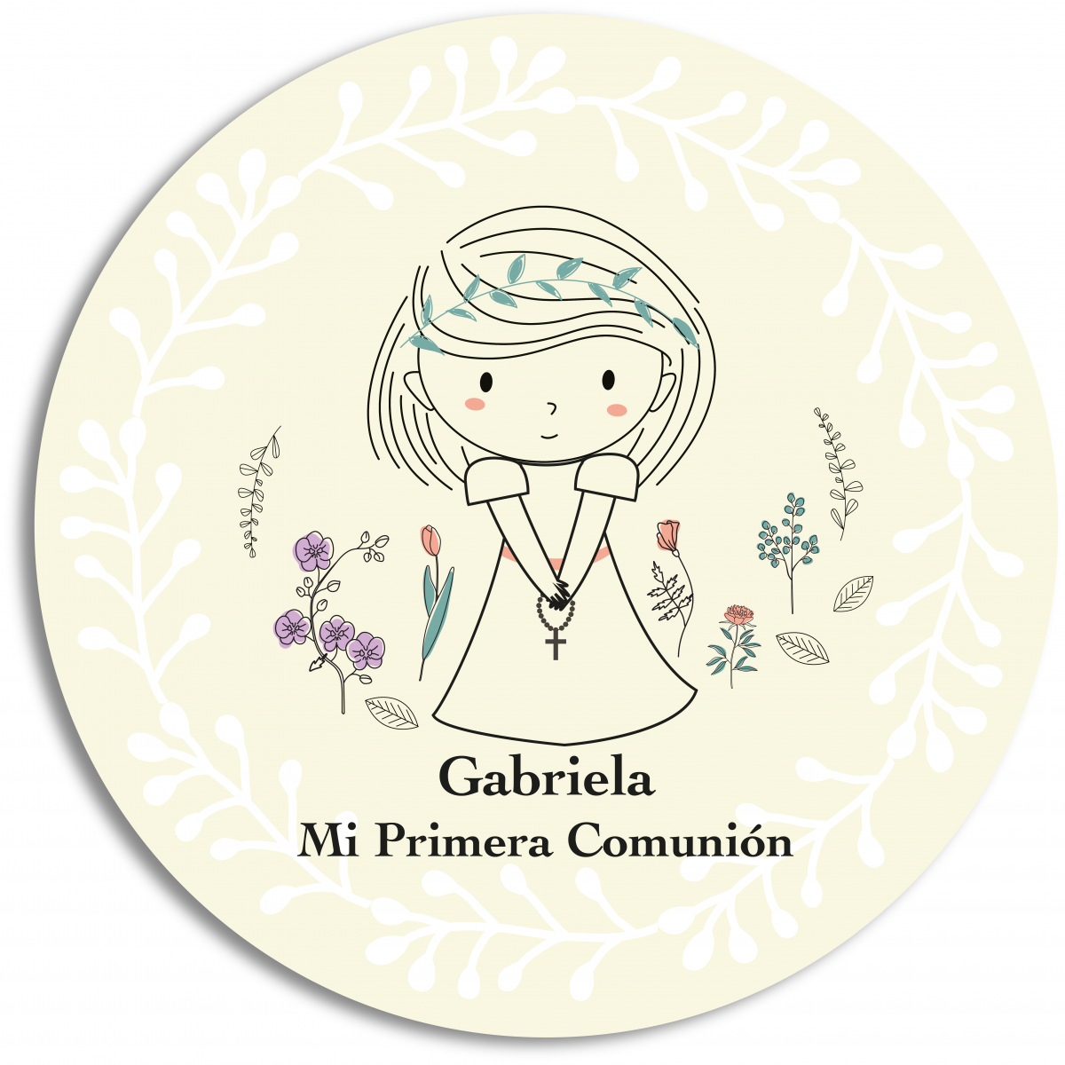 Autocollant rond personnalisé de première communion pour fille