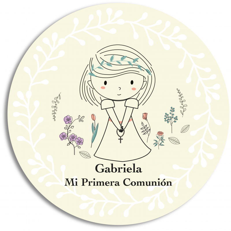 Autocollant rond personnalisé de première communion pour fille