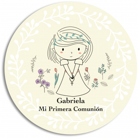 Autocollant rond personnalisé de première communion pour fille