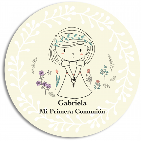 Sticker rond personnalisé première communion pour fille