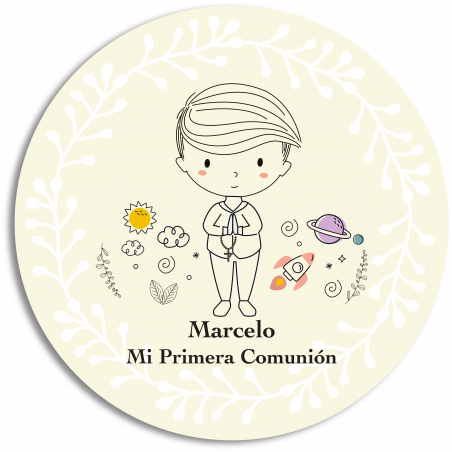Autocollant rond personnalisé de première communion pour garçon