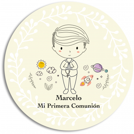 Sticker rond personnalisé première communion pour garçon