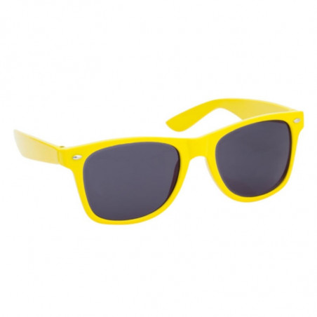 Lunettes de soleil unisexes dans une housse jaune et autocollant de communion personnalisé