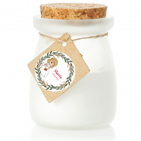 Bougie parfumée en verre verre avec étiquette communion personnalisée