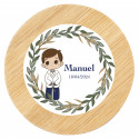 Miroir en bois avec autocollant de communion personnalisé dans un sachet en organza