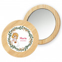 Miroir rond en bois avec autocollant de communion fille personnalisé dans un sac en tissu à offrir