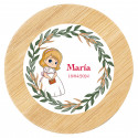 Miroir rond en bois avec autocollant de communion fille personnalisé dans un sac en tissu à offrir